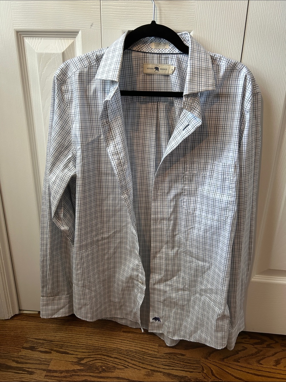 Men's Blue & White Plaid Dress Shirt - Classic Collared Button-Down